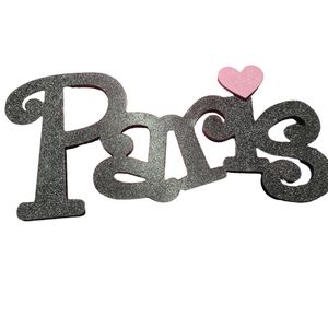 PARIS Glitter Wood Wall Word Sign /Wall Decor Black w/Pink Heart